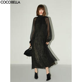 【限时秒杀】COCOBELLA[黑金]赫本风优雅小黑裙半高领假两件连衣裙FR0053