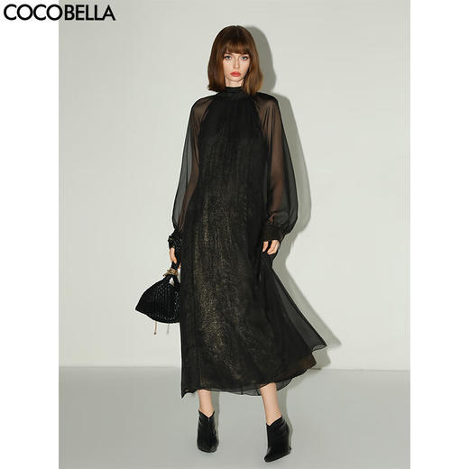 【限时秒杀】COCOBELLA[黑金]赫本风优雅小黑裙半高领假两件连衣裙FR0053 商品图0