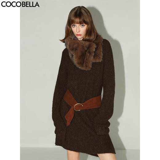 COCOBELLA美拉德细闪金葱毛衣裙冬软糯绒感针织连衣裙MZ3092 商品图0