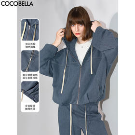 COCOBELLA抽褶蝙蝠袖短外套休闲连帽炒色花纱拉链卫衣SC3013