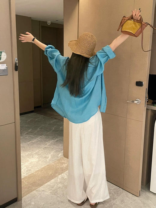 特调BaiLIDE夏季海岸蓝苎麻棉衬衫 商品图6