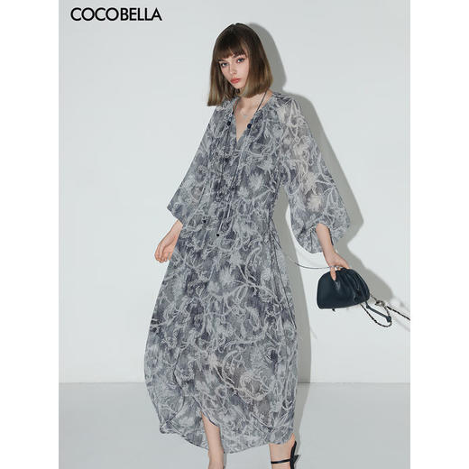 【限时秒杀】COCOBELLA佩斯利印花雪纺连衣裙秋度假风轻盈飘逸长裙FR0041 商品图0