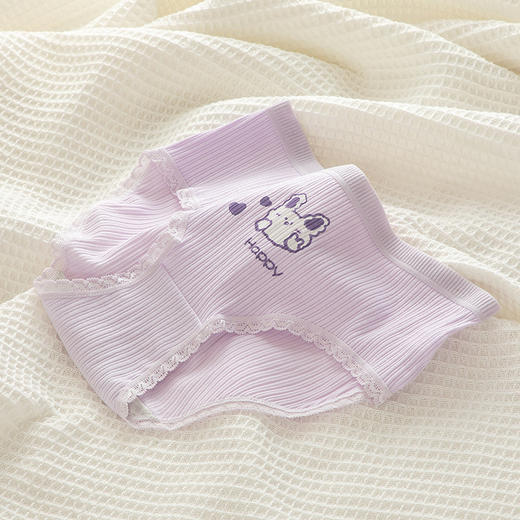 【YW】无忧购5条装螺纹棉内裤日系可爱紫色少女卡通兔子草莓8022（截单后3-5天发货) 商品图7