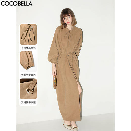 COCOBELLA松弛感穿搭廓形连衣裙飘带小立领气质衬衫裙FR3021 商品图0