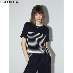 【秒杀】COCOBELLA软糯细针多色条纹针织短袖T恤夏撞色拼接上衣TS7022