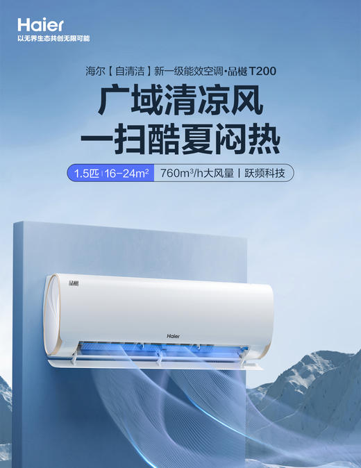 Haier/海尔 KFR-35GW/T200-1 新一级分体式空调挂机APF5.32 省电开拓者  四向广域送风  搭载凉芯桥科技 商品图0