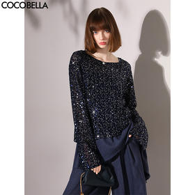 COCOBELLA璀璨星光亮片微透视针织衫秋轻奢风套头罩衫MZ7038