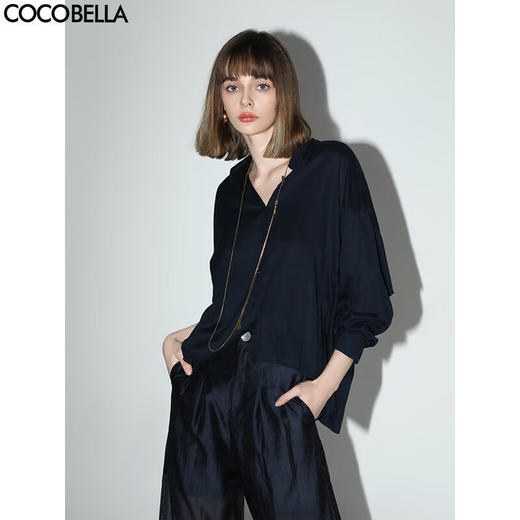 COCOBELLA莱赛尔宽松蝙蝠袖衬衫女优雅气质翻领衬衣SR916-2 商品图0