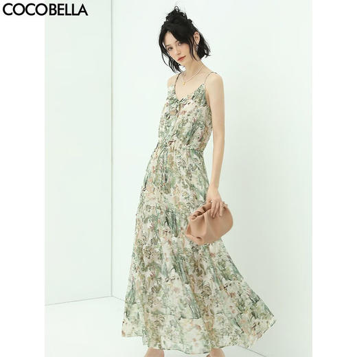 COCOBELLA重工对丝提花吊带长裙女夏法式浪漫雪纺连衣裙FR156 商品图0