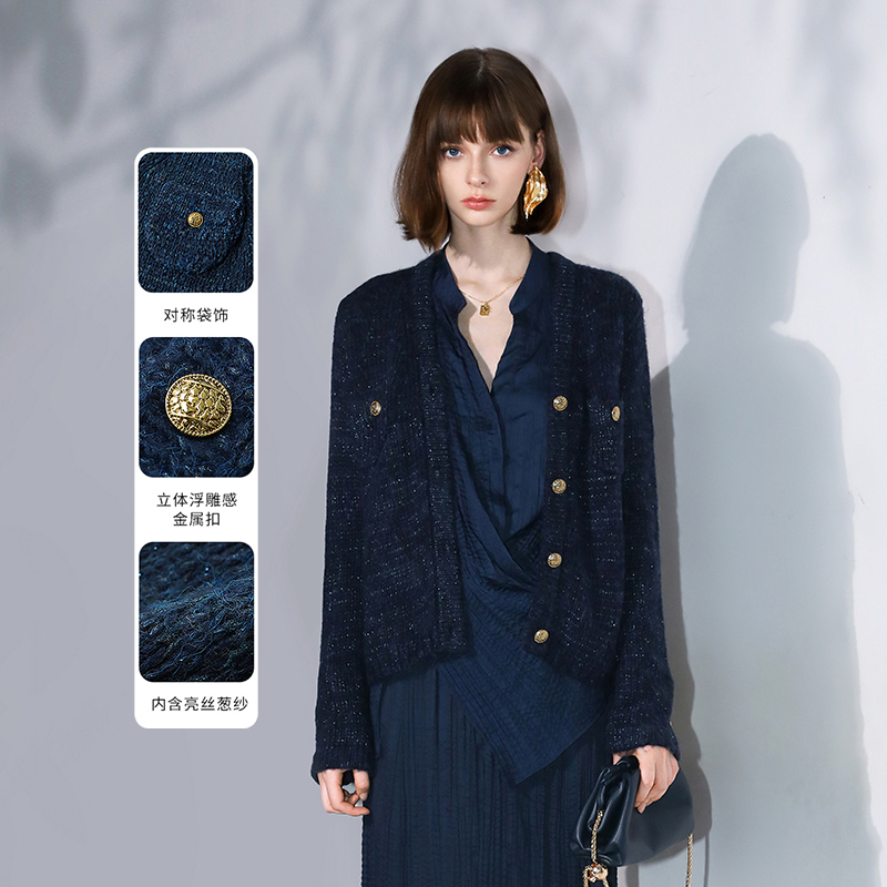 COCOBELLA质感花纱亮丝粗针毛衣女新年圣诞红针织外套MZ101B