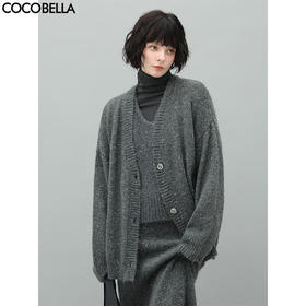 COCOBELLA细闪亮片加厚针织外套女秋冬蓬松软糯开衫毛衣MZ189
