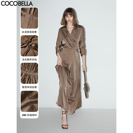 COCOBELLA围裹式丝光缎面连衣裙春夏轻奢风法式茶歇裙FR3010 商品图0