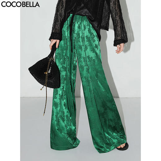 COCOBELLA新中式暗纹提花光泽缎面垂坠阔腿裤夏休闲裤PA3026-3 商品图0