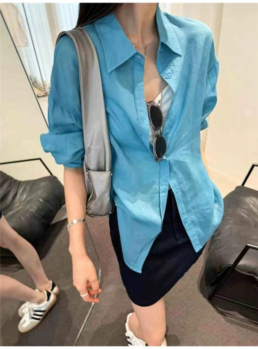 特调BaiLIDE夏季海岸蓝苎麻棉衬衫 商品图12