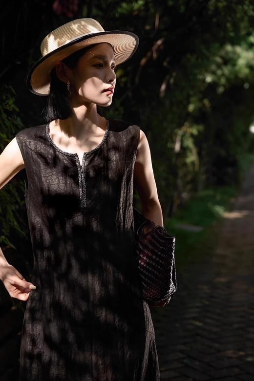 古法龟裂纹岭南瑰宝气质天丝混纺连衣裙 商品图0