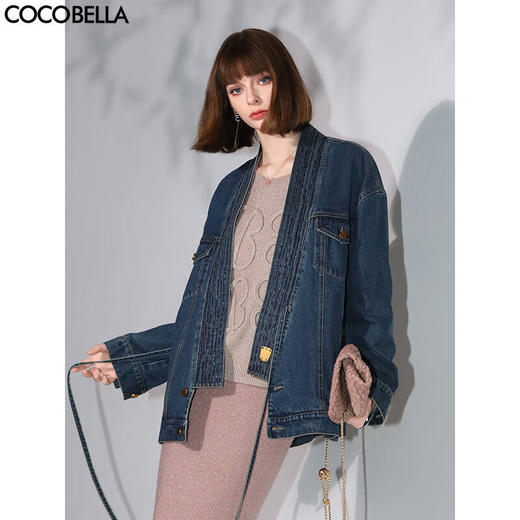 COCOBELLA重工绗线新中式牛仔外套女秋环保水洗廓形国风上衣DN7012 商品图0