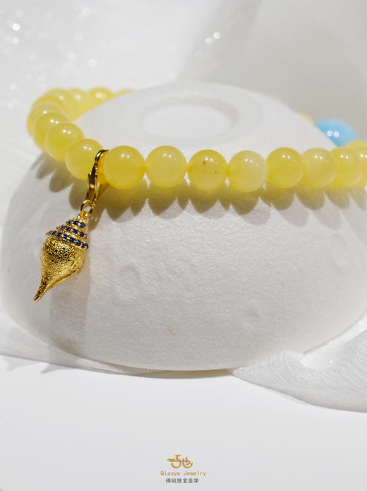 巧也【蜜凝澜.琥珀光】6mm蜜蜡配海纹石手珠聚财增上国风手串禅意风 商品图11