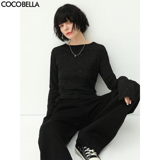 COCOBELLA前后两穿领型满天星亮片针织衫女秋时尚V领打底衫TS642 商品图0