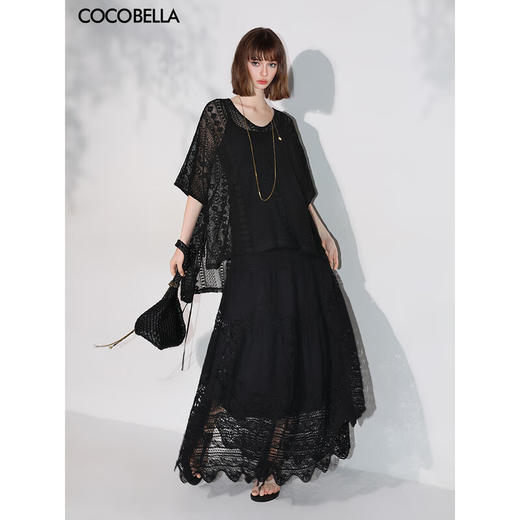 COCOBELLA镂空水溶蕾丝刺绣半身裙赫本风舒适无缝长裙HS7059-4 商品图0