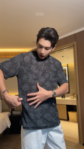 T4105夏季高级感新款男士潮牌韩版扎染花卉设计圆领短袖T恤透气休闲潮