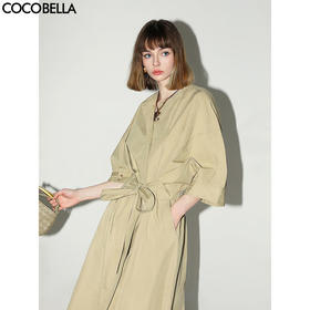COCOBELLA明线装饰气质绑带连衣裙女遮肉蝙蝠袖衬衫裙FR7005