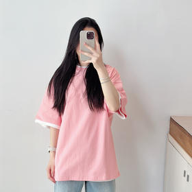 极简风后背字母 假两件叠穿宽松短袖T恤