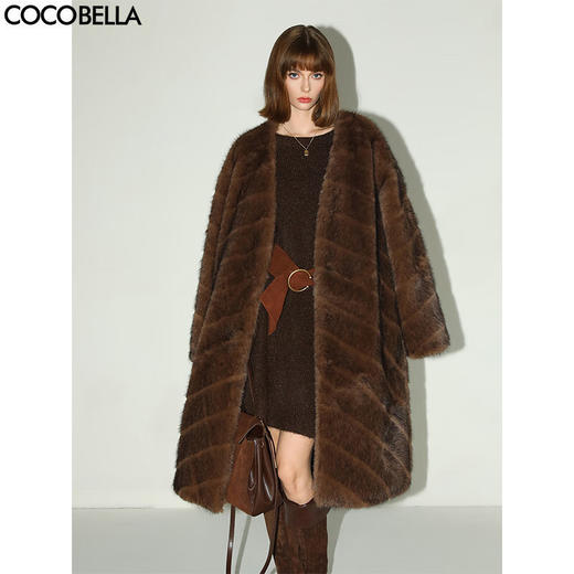 COCOBELLA中古风仿貂绒横排工艺环保皮草外套长款大衣FU3006 商品图0