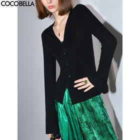 COCOBELLA新中式玉石扣针织衫女早秋设计感开叉长袖开衫MZ0012B