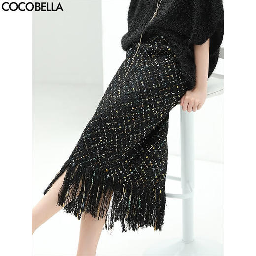 COCOBELLA小香风编织花呢半身裙秋气质名媛手工流苏长裙HS545 商品图0