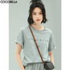 COCOBELLA立体字母刺绣短袖T恤女灰色圆领休闲纯棉上衣TS900 商品缩略图0
