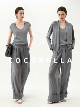 COCOBELLA丝光质感打褶西裤女设计感翻折边休闲阔腿裤PA7022
