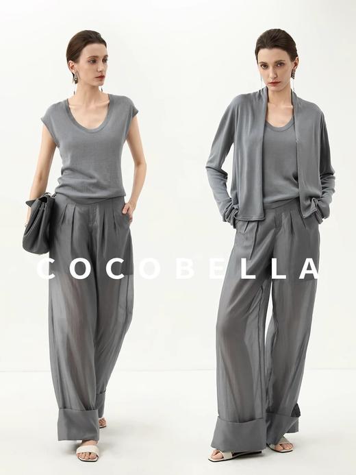COCOBELLA丝光质感打褶西裤女设计感翻折边休闲阔腿裤PA7022 商品图0