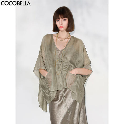 【限时秒杀】COCOBELLA新国风飘带薄外套手工盘扣纹理感披肩式开衫SN3003 商品图0