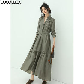 【限时秒杀】COCOBELLA肌理褶皱莱赛尔连衣裙轻熟女夏气质长袖衬衫裙FR915C