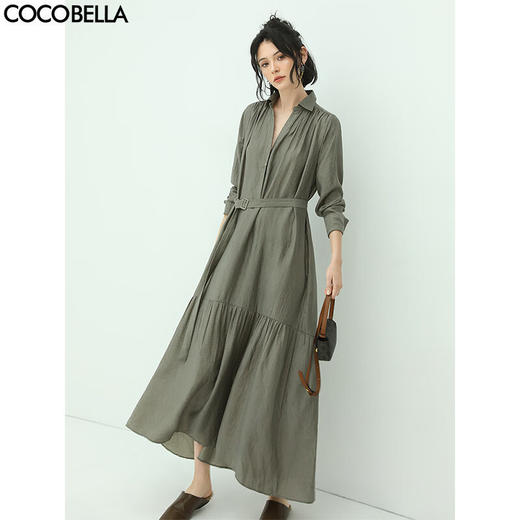 【限时秒杀】COCOBELLA肌理褶皱莱赛尔连衣裙轻熟女夏气质长袖衬衫裙FR915C 商品图0