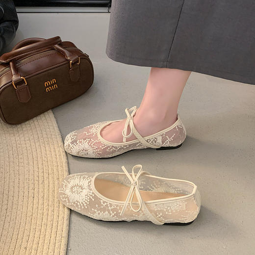 【YW】无忧购法式白色网纱绣花平底单鞋女新款春夏仙女风配裙子温柔风玛丽珍鞋1212（截单后3-5天发货） 商品图5