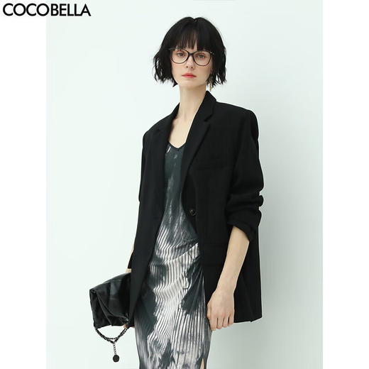 COCOBELLA简约休闲黑色廓形西装女25新款通勤正装西服外套SI57B 商品图0