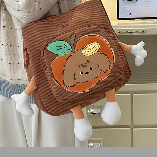 裁缝学苑AH14灯芯绒斜挎包女小学生初中生可爱卡通汉堡补习单肩包 商品图1