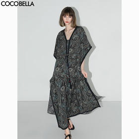 COCOBELLA波普印花7米+蕾丝镶边连衣裙度假大码长裙FR7040
