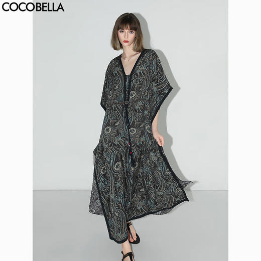 COCOBELLA波普印花7米+蕾丝镶边连衣裙度假大码长裙FR7040 商品图0