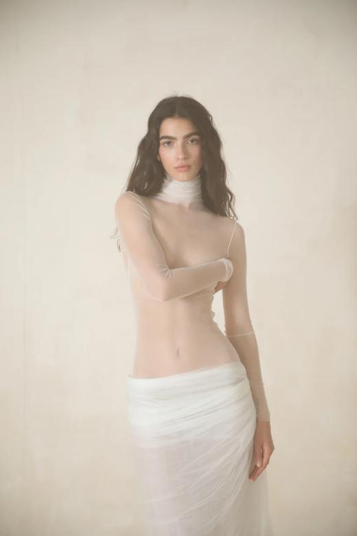 Cortana 25PF 米白色MAXI TULLE 高领真丝纱裙 商品图6