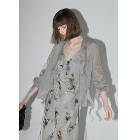 COCOBELLA名媛风10M对丝灵动荷叶边飘带雪纺衫遮阳开衫LC0002C