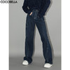 【秒杀】COCOBELLA复古撞色线高腰捏褶牛仔裤女磨毛加厚阔腿裤DN3002 商品缩略图0