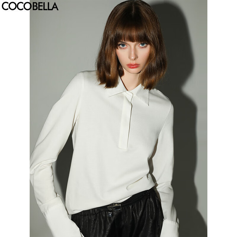 COCOBELLA设计感拼接翻领衬衫针织衫秋通勤内搭POLO衫TS0023
