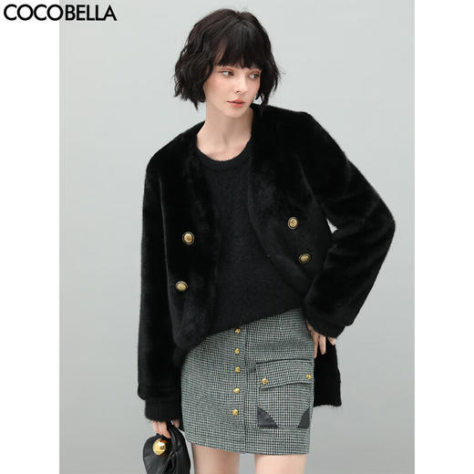 COCOBELLA高奢质感气质丰盈环保皮草冬裸领短款毛绒外套WL57A 商品图0