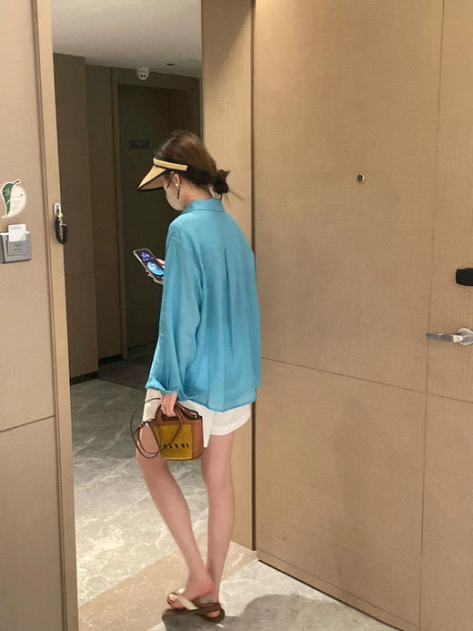 特调BaiLIDE夏季海岸蓝苎麻棉衬衫 商品图7