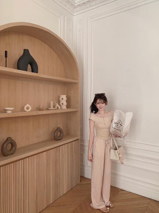 金蘑菇菇 呼吸感慵懒 天丝皱皱裤/夏日半永久 垂感天丝拖地休闲裤 商品图8