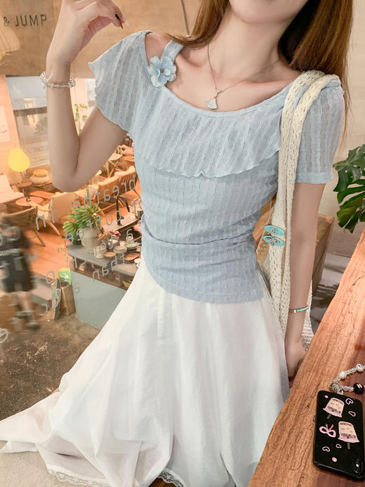 <曾小咸推荐>现货秒杀！卖完不补 ！微信打折价！花朵吊带斜肩T恤 日常99.99/件 立减50 秒杀49.99/件！！ 商品图7