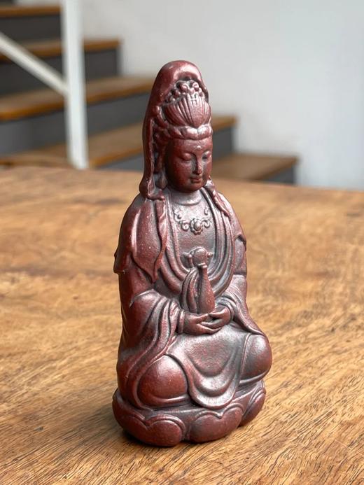 宜兴紫砂胎莲花座观音像，顺丰包邮 商品图2