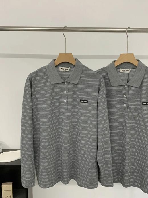 miumi*|缪缪 明星同款条纹高品质复古翻领长袖衫 商品图3